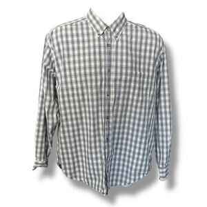 Wrangler Cool River Cotton Plaid Button-Down Shirt L Blue/White 100% Cotton